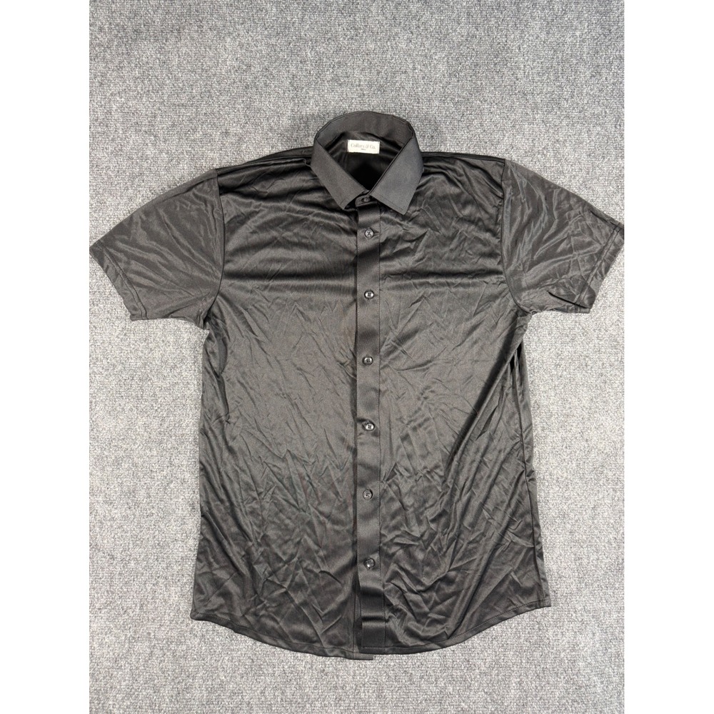 Collars and Co Polo Shirt Mens Small Black Short Sleeve Dress Collar Button Up
